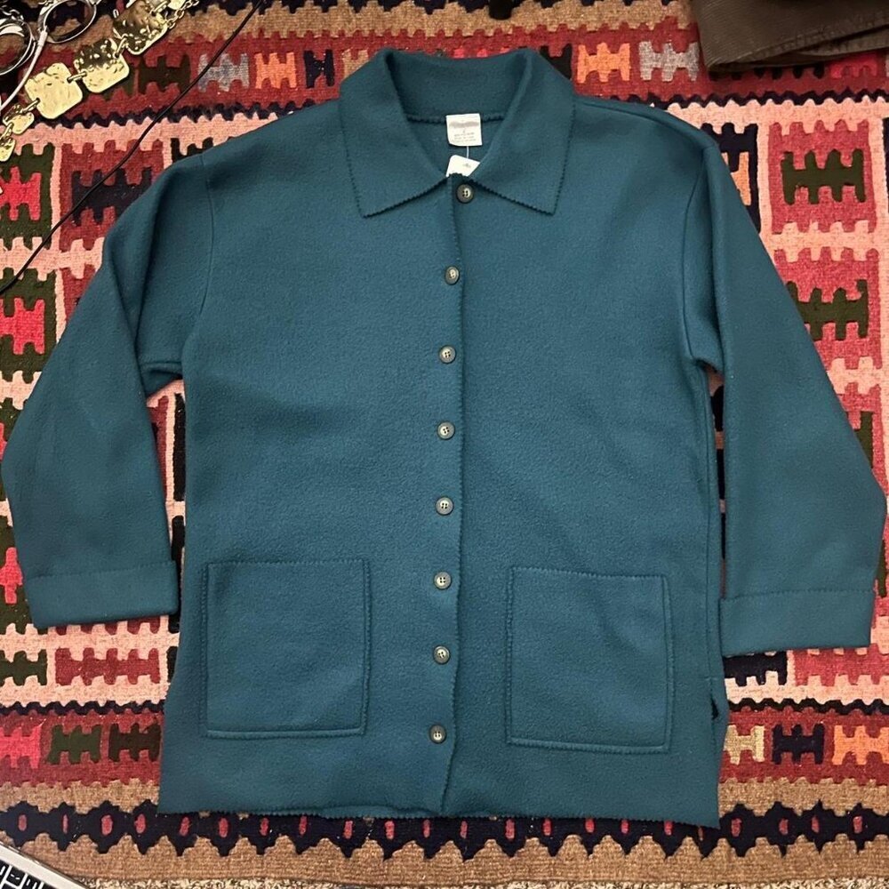 Partners 2000s vintage dark teal fleece button-up shacket felt coat - small - Picture 7 of 8